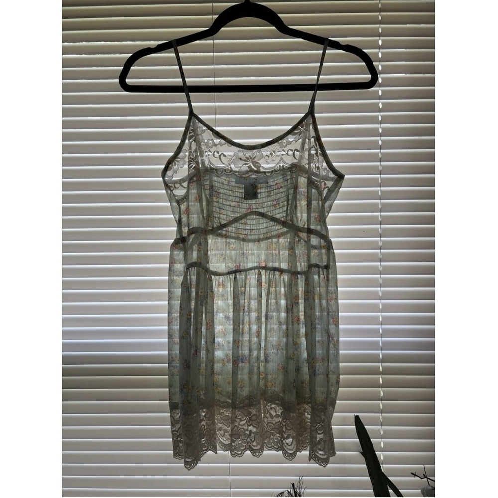 Living Doll Los Angeles Floral Lace Trim Camisole Top Sage Green Smocked Small - Picture 11 of 16